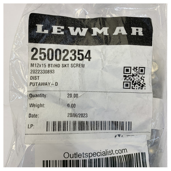Lewmar 25002354 M12x15 kuusiokolokantainen nappipääruuvi, 2 kpl 