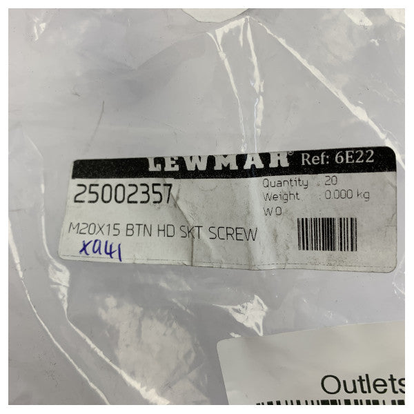 Lewmar 25002357 Parafuso de cabeça botão com sextavado interior M20 x 15 mm 