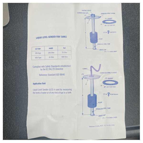 Rustfrit stål STD-type væskeniveau sensor 240 - 33 Ohm 12V 25 cm - HPYB001/25cm 