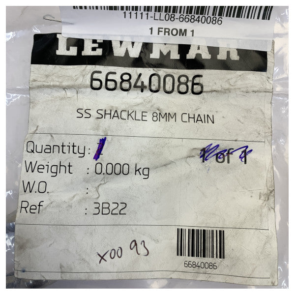 Lewmar 66840086 8 mm rustfri stålsjækel til ankerkæde 