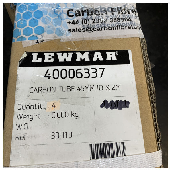 Lewmar kulfiber-rør D 45 mm x L 2 m - 40006337 