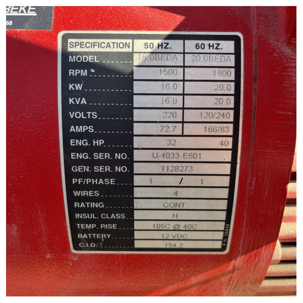 未使用 Westerbeke 16 kW | 20 kW 舶用ディーゼル発電機