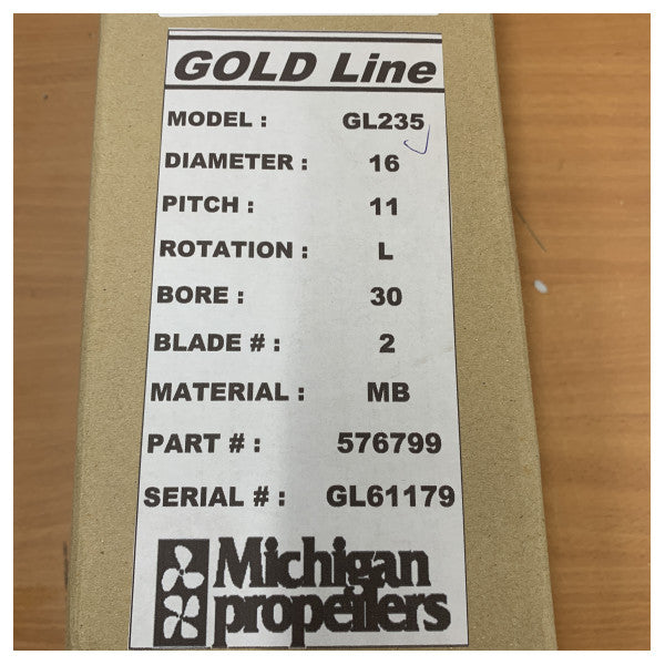 Michigan Propellers 2-bladet messingpropel GL352 16x11 RH 30 mm - 576799 