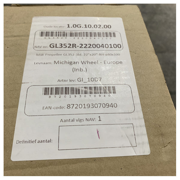 Michigan Propellers 3-blads messingpropell GL352 22x20 RH 40mm - 690258 