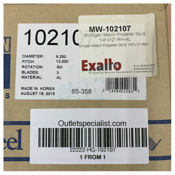 Michigan Match 3-bladig aluminiumpropeller till båt 9 1/4 x 12 RH - 102107 