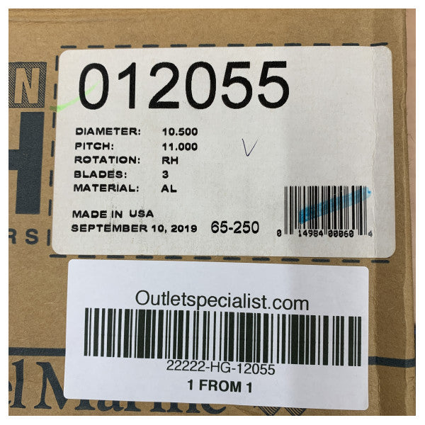 Michigan Match 3-bladet aluminiums-marinepropel 10,5x11 RH - 12055 