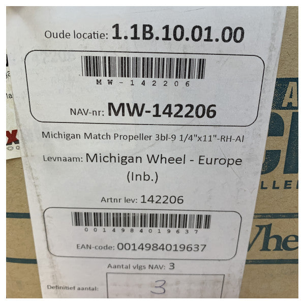 Michigan Match 3-Blatt Aluminium-Propeller für Boote 9 1/4x11 RH - 142206 