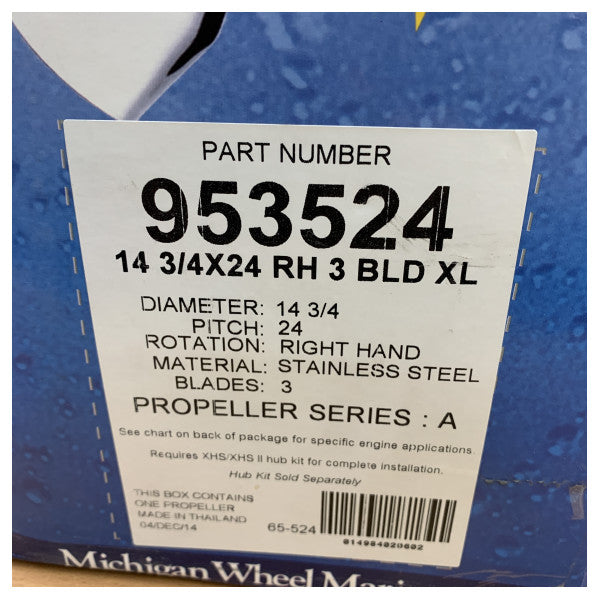 Michigan Ballistic 3 Pervaneli Paslanmaz Çelik Pervane 14 1/2 x 24 RH - 953524 
