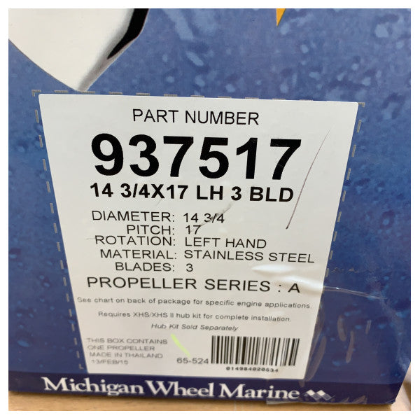Michigan Ballistic 3-bladet propeller i rustfrit stål 14 3/4 x 17 LH - 937517 