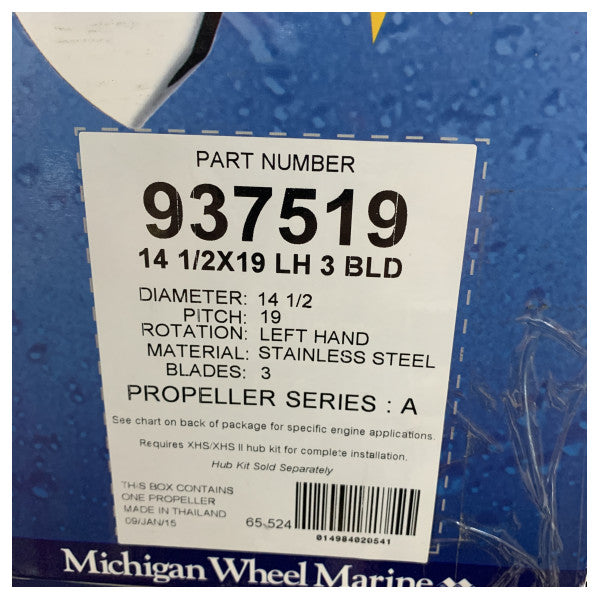 Michigan Ballistic 3 Pervaneli Paslanmaz Çelik Pervane 14 1/2 x 19 LH - 937519 