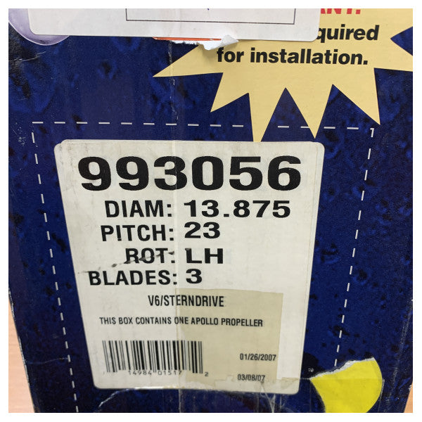 Michigan Apollo 3-blads rustfri stålpropell 13 7/8 x 23 LH - 993056 