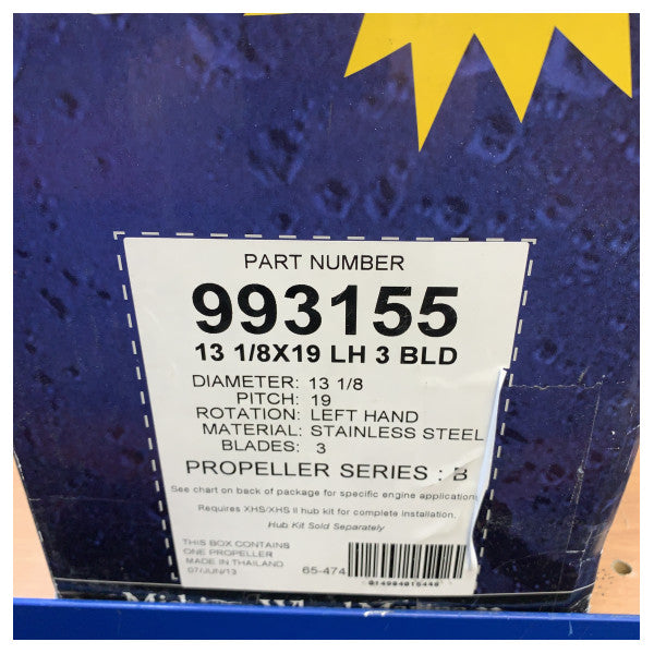 Michigan Apollo 3-bladet rustfri stålpropel 13 1/8 x 19 LH - 993155 