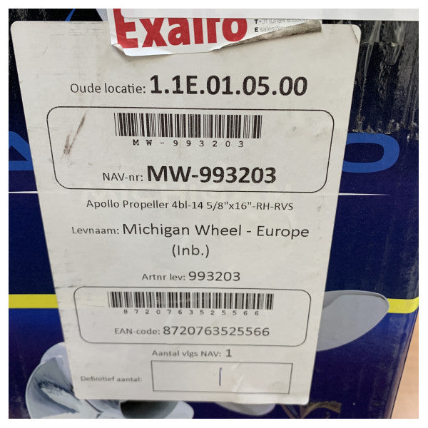 Michigan Apollo 4 Kanatlı Paslanmaz Çelik Pervane 14 5/8 x 16 RH - 993203 