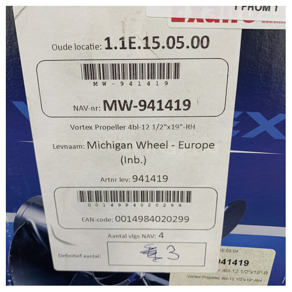 Michigan Vortex 4-blads aluminiumpropell 12 1/2 x 19 RH - 941419 