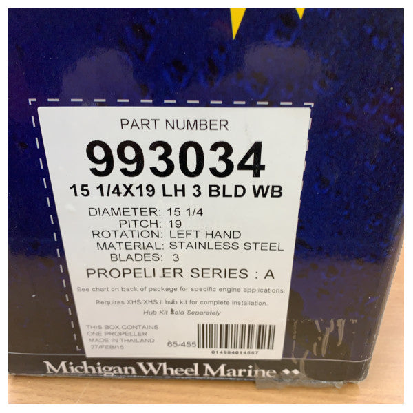 Michigan Apollo 3-blads propell i rustfritt stål 15 1/4 x 19 LH - 993034 
