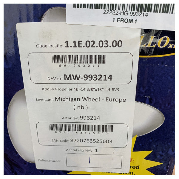 Michigan Apollo četverokraki propeler od nehrđajućeg čelika 14 3/8 x 18 LH - 993214 