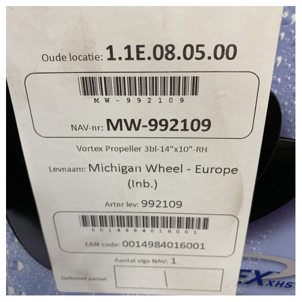 Michigan Vortex 3-bladet aluminiumpropel 14 x 10 RH - 992109 