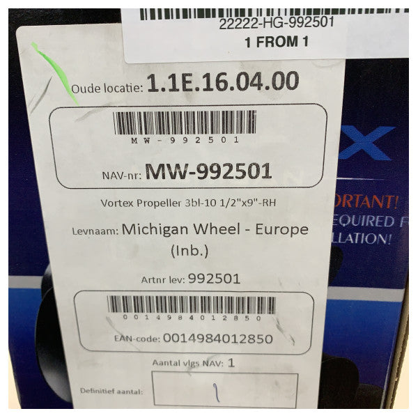 Michigan Vortex 3 Kanatlı Alüminyum Pervane 10 1/2 x 9 RH - 992501 