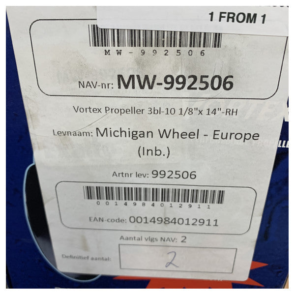 Michigan Vortex 3 Kanatlı Alüminyum Pervane 10 1/8 x 14 RH - 992506 