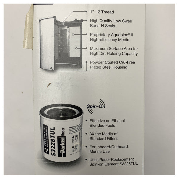 Parker Racor 320R-RAC-02 Filtre à carburant marin et séparateur d'eau pour moteurs in-bord et hors-bord