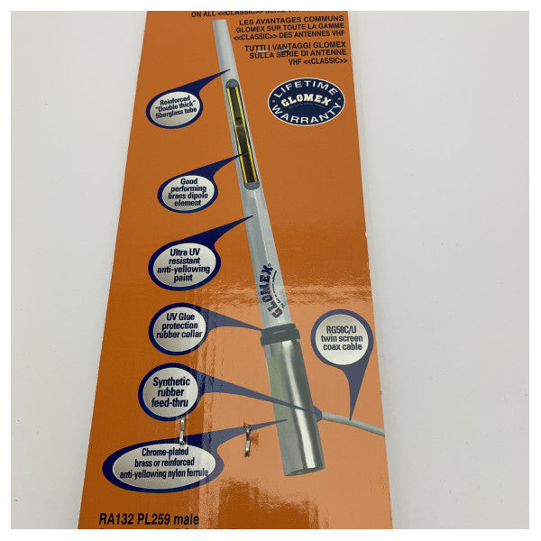 Glomex VHF Marine Antenna 6dB 2.4m (8ft) Fiberglass High Gain Yacht Antenna 