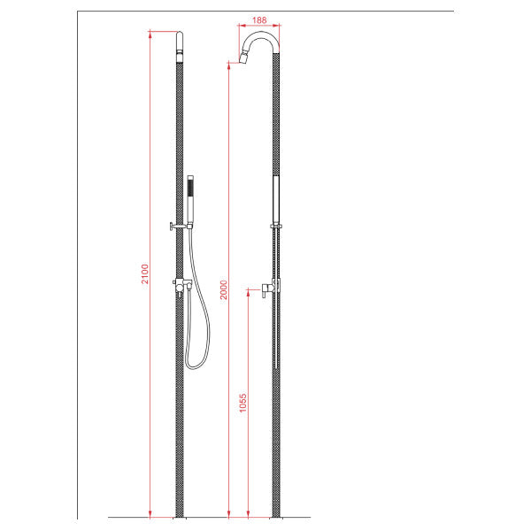 Elka 7085P-D-C Luxus-Yacht-Duschsystem für das Deck in Mattschwarz Carbon, abnehmbar 