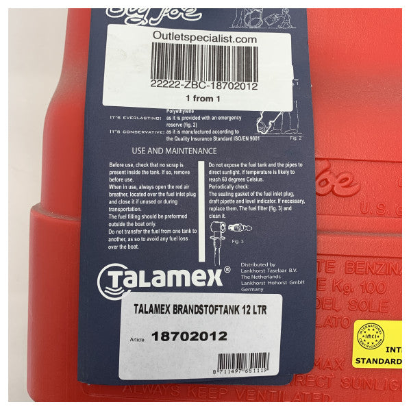 Паливний бак для човнового двигуна Talamex 12L RED - 18702012