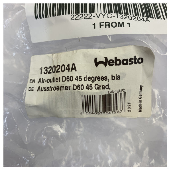Webasto 1320204A Marine HVAC-luftuttaksventil for oppvarming og kjøling 