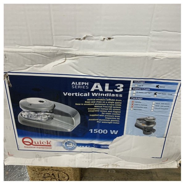 Quick Aleph Vertical Marine Windlass 1500W 24V - 10mm Gypsy Kit 