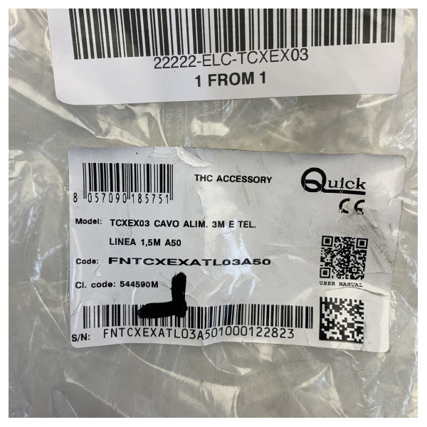 Quick TCXEX03 Cavo di prolunga per bow thruster - 3m 