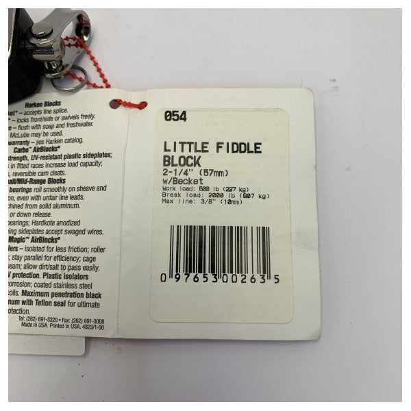 Harken 054 Bozzello orientabile a puleggia doppia per piccole imbarcazioni con strozzascotte a camma 57 mm 