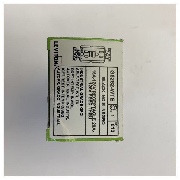 Tomada GFCI Leviton G5262-WTE 15A 125V resistente às intempéries e a adulterações 