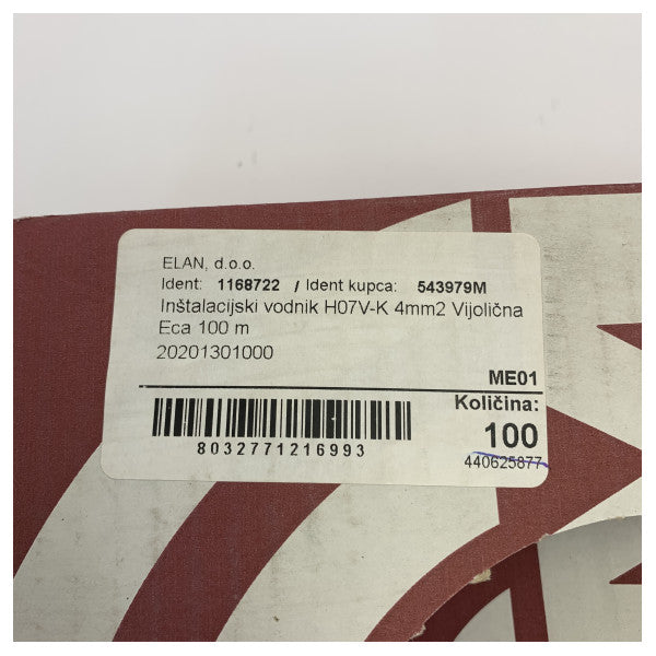 H07V-K 4 mm² Violet lederkabel 100 m 