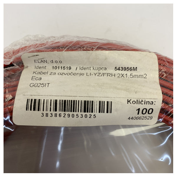 Marine Fire-Resistant Loudspeaker Cable FRH 2x1.5mm2 Red/Black - 100m Roll