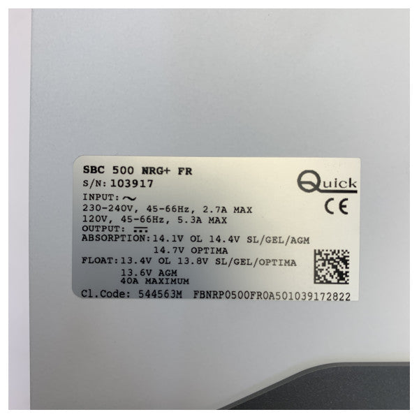 Chargeur de batterie marine Quick SBC 500 NRG+ 12 V 40 A - 3 sorties 115 V/230 V 
