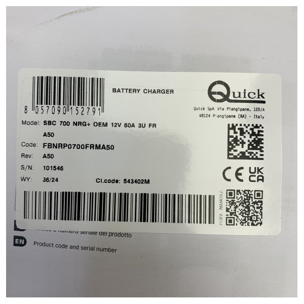 Chargeur de batterie marine Quick SBC 700 NRG+ - 12V 60A 3 sorties 115V/230V 