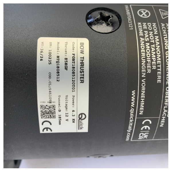 Quick BTQ185 bovpropel 85 kgf 12V 185 mm - BTQ1808512 maritim yachtpropel 