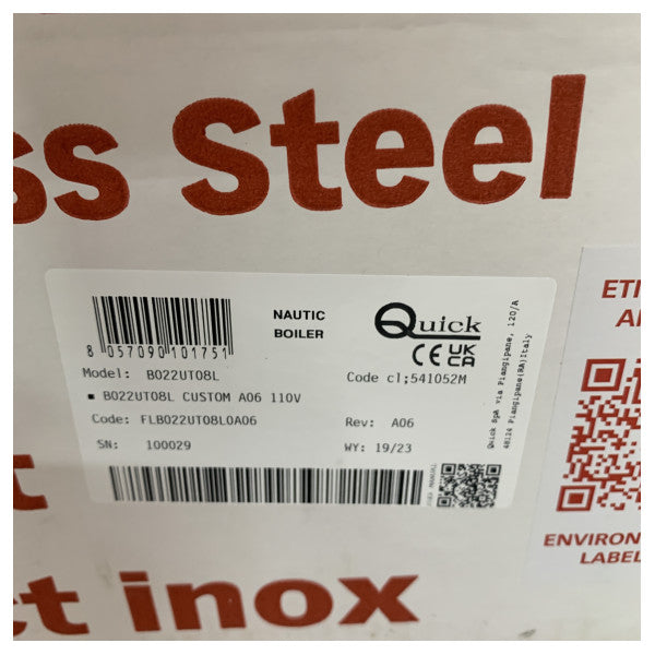 Chauffe-eau marin Quick B022UT - chaudière 22L 110V - Nautic Boiler B3 