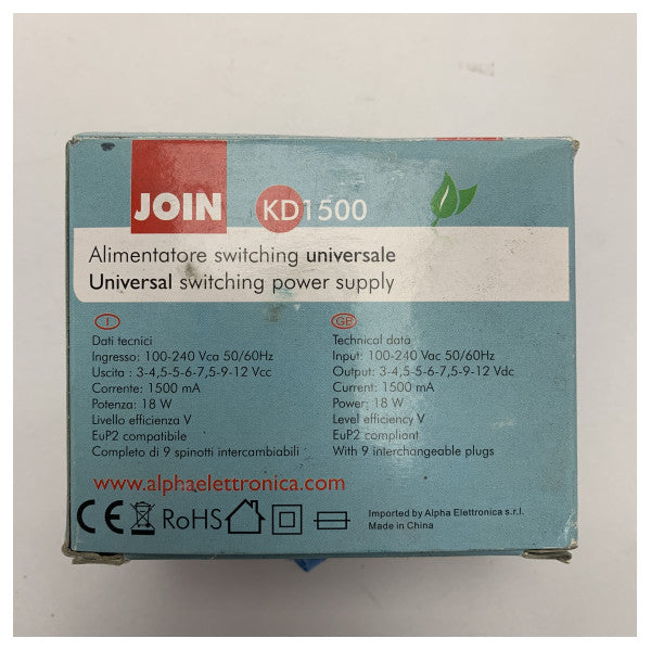 Універсальний морський блок живлення Join KD1500 - регульований 3-12В постійного струму, 18Вт, 1500мА з декількома роз'ємами