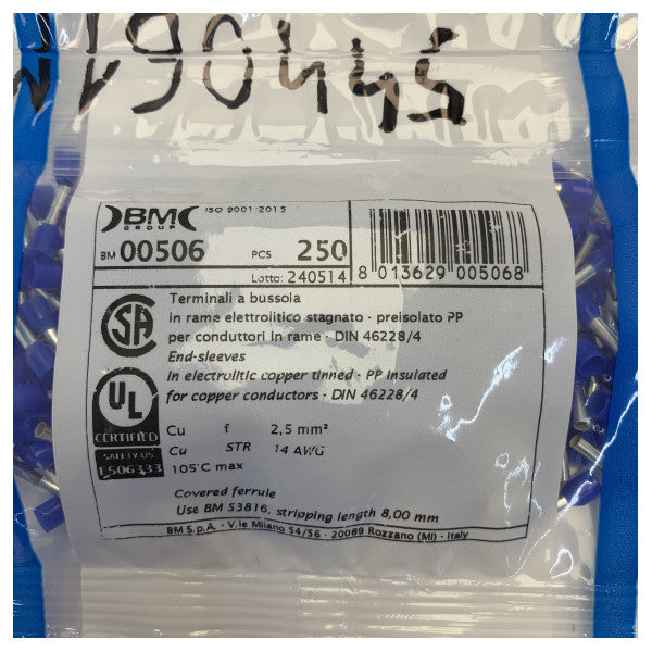 Isolierte Aderendhülse 2,5/14 mm Blau - Marine-geeigneter elektrischer Verbinder 