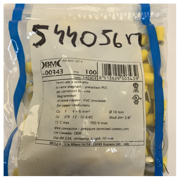 Yellow 6 M10 Insulated Ring Terminal Connector 100pcs