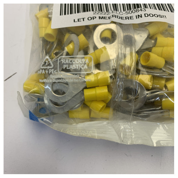 Yellow 6 M10 Insulated Ring Terminal Connector 100pcs