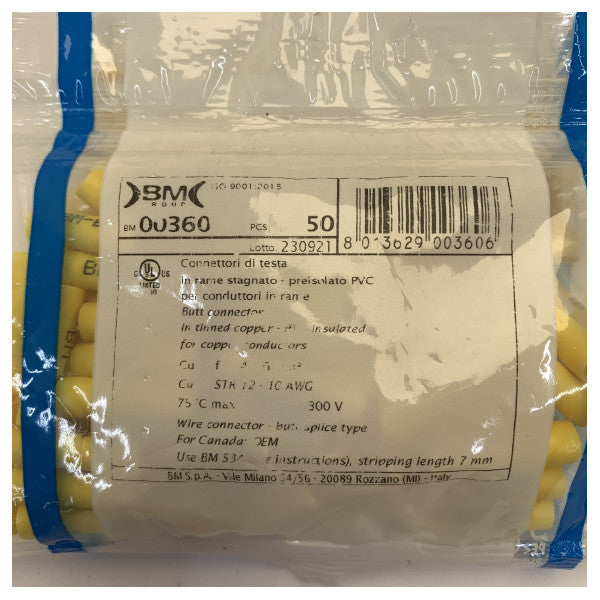 Isoleret elektrisk forbindelsesstykke 6/15 gul - ledningscrimpterminal 50 stk. 