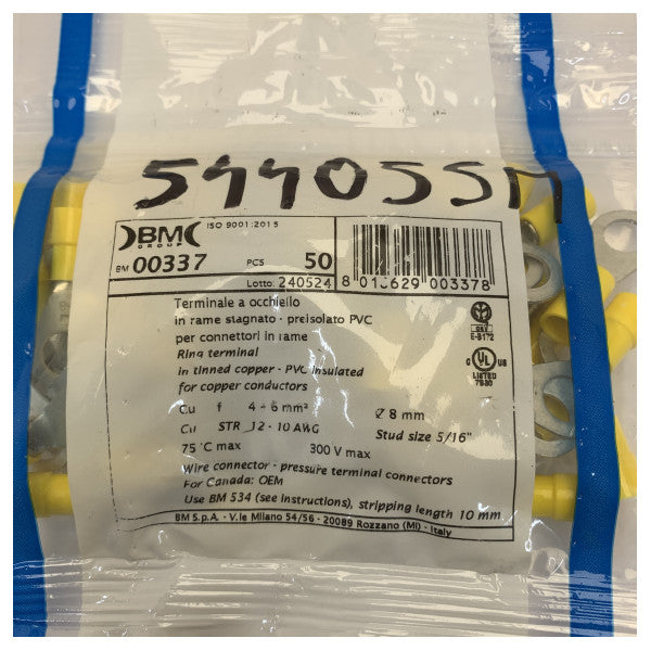 BM S.p.A. Isoleret ringkabelsko 4-6mm² M8 gul 50 stk 