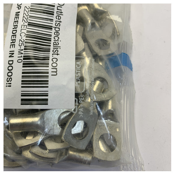 Copper Tubular Cable Lug 25mm2 M10 - Marine Grade Electrical Connector 90pcs