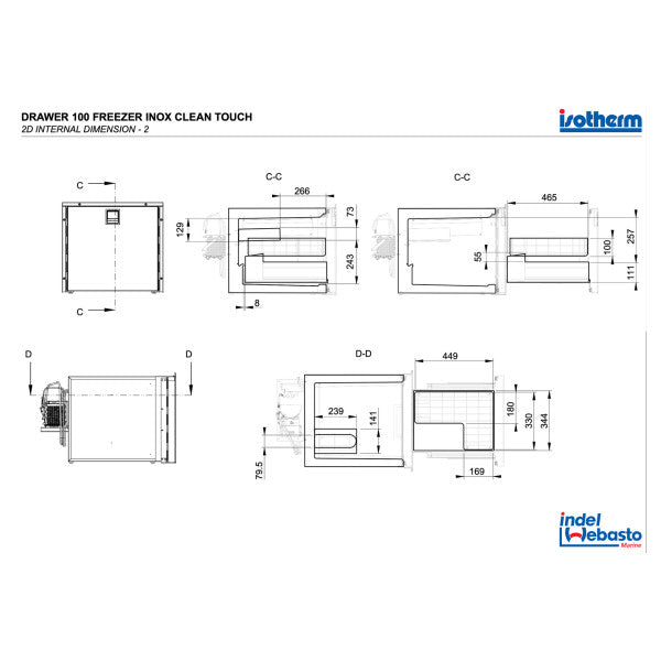 Isotherm DR100 100L skuffekøleskab i inox 12/24V Custom - D100DNLCP12111 