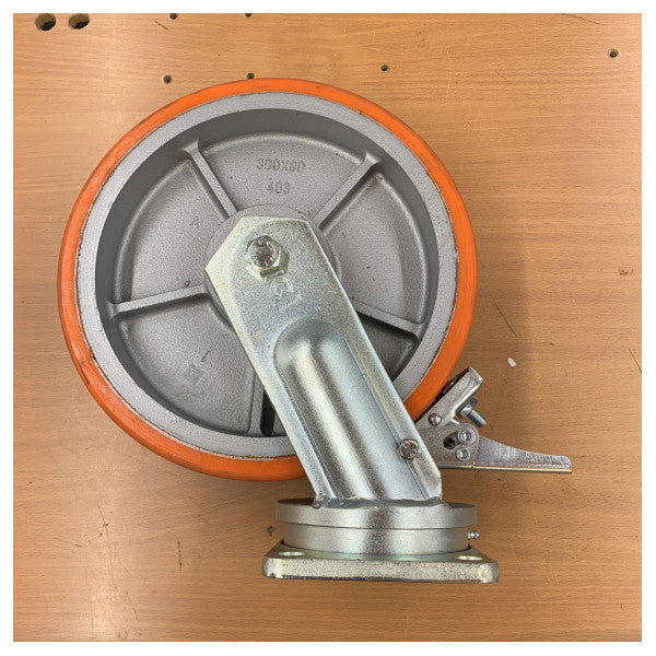 Torwegge 80 mm Schwerlast-Lenkrolle mit Bremse - Polyurethan, nicht abfärbend 