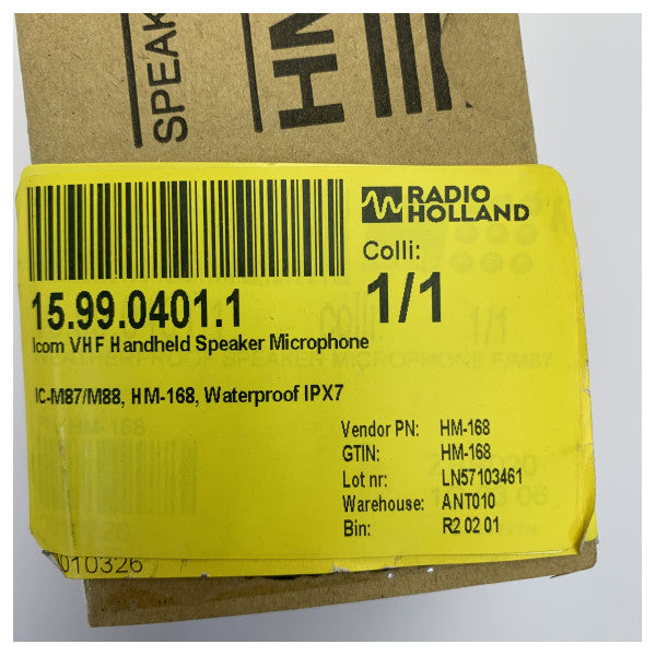 Micrófono altavoz de mano impermeable IP67 Icom HM-168 para radio VHF marina 
