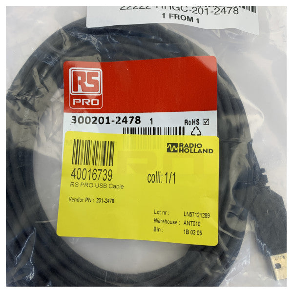 RS PRO 201-2478 Kabel USB 2.0 Typ A do Typ B - morski przewód danych 