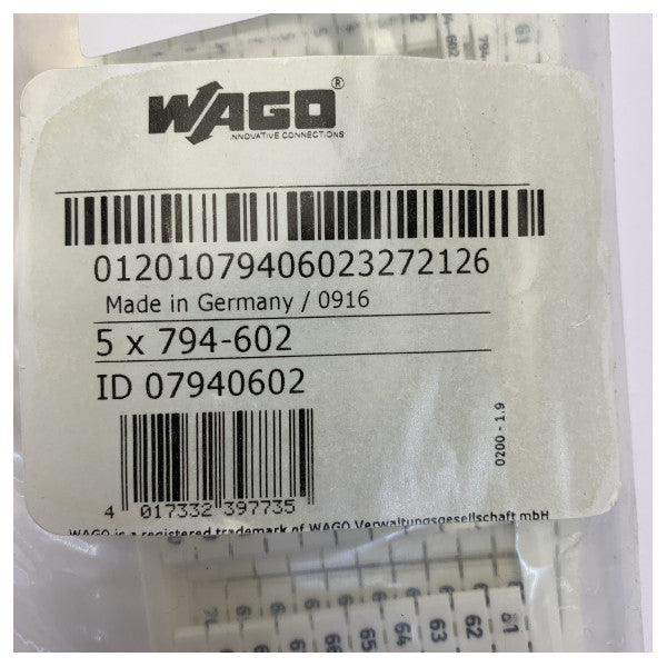 Wago 794-602 WMB Markierungskarte - Zahlen 1-50 
